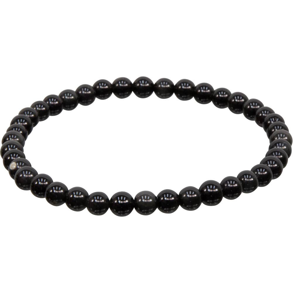 Elastic Bracelet 4mm Round Beads - Black Obsidian (Each)