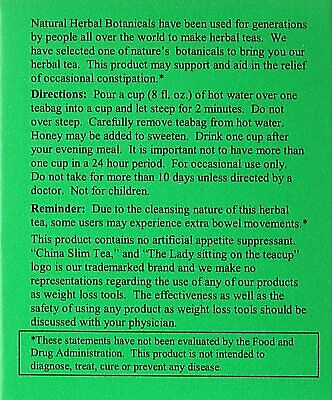 China Slim Tea Super Slim Dieter's Delight All Natural 18 Tea Bags