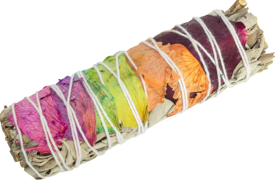 White sage with rose petals Chakra bundle Smudge stick 4 inches