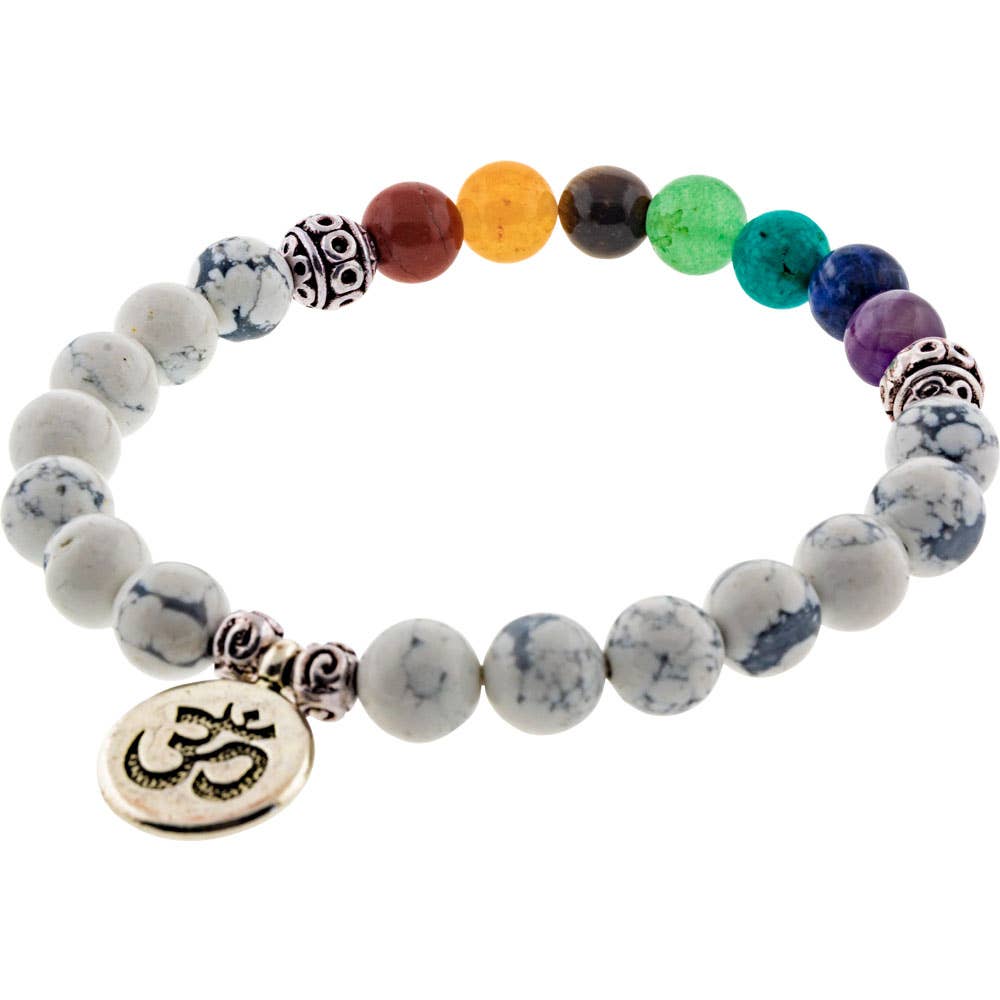 Chakra Elastic Bracelet 8mm Round Beads - Howlite
