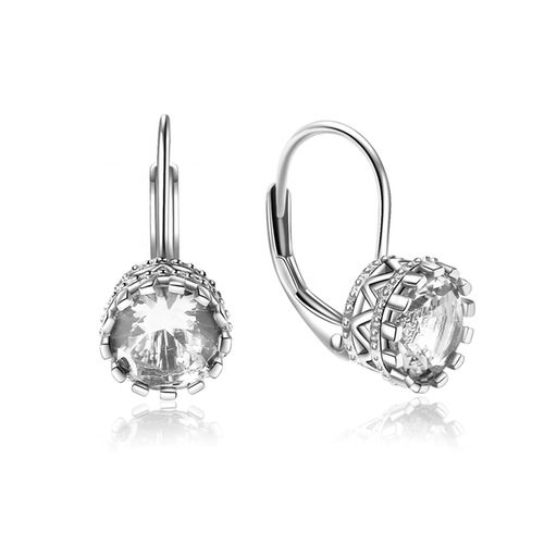 Pendientes de taquiones con flor de circonita cúbica de 7 mm - Cierre con palanca