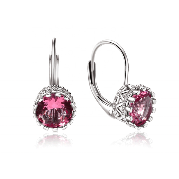 Pendientes de taquiones con flor de circonita cúbica de 7 mm - Cierre con palanca