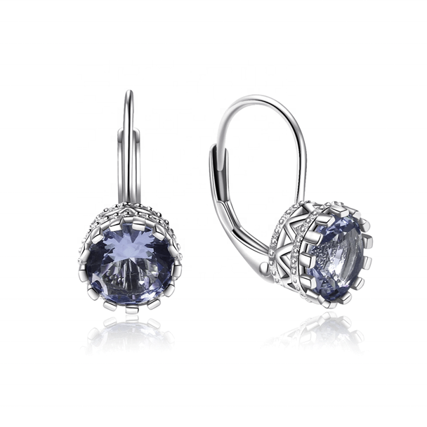 Pendientes de taquiones con flor de circonita cúbica de 7 mm - Cierre con palanca