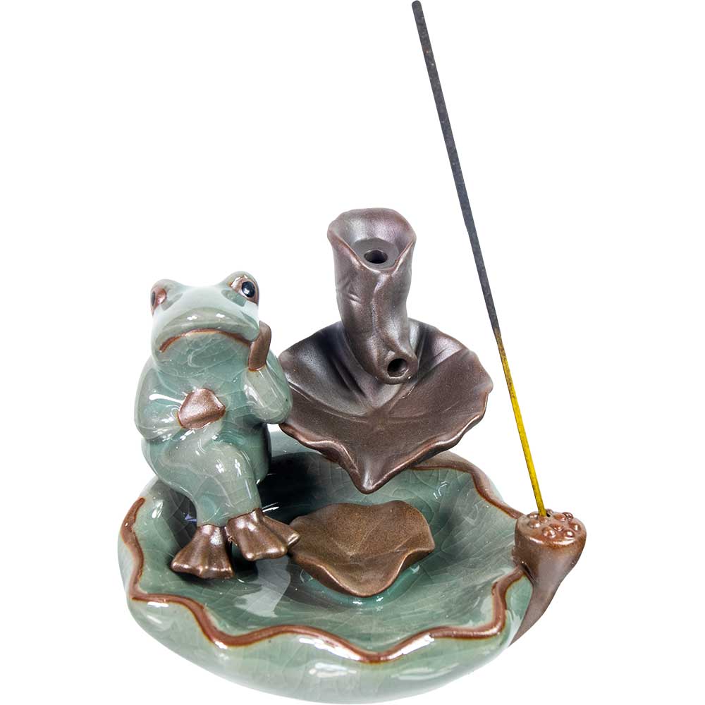 Ceramic Backflow Incense Burner - Frog Sitting on Lotus Leaf