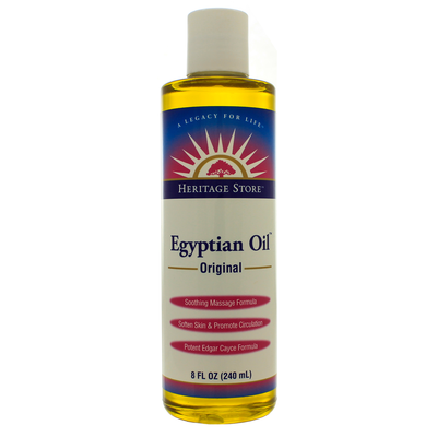 Egyptian Oil 8 oz Egyptian Oil is a powerfully soothing massage formula that helps stimulate circulation and may provide relief for arthritis pain and sore muscles. IT stimulates the circulation and softens and nourishes the skin and underlying tissues.