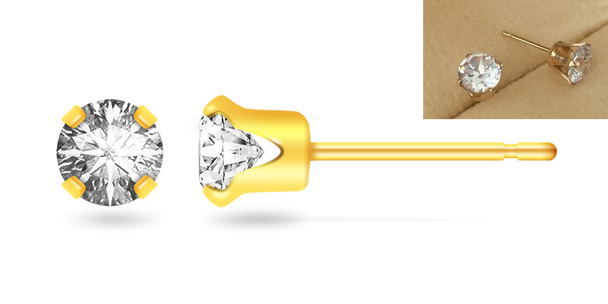 Pendientes de taquiones con circonita cúbica de 5 mm - rellenos de oro