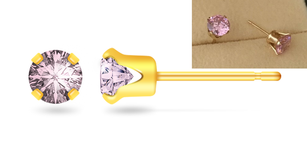 Pendientes de taquiones con circonita cúbica de 5 mm - rellenos de oro
