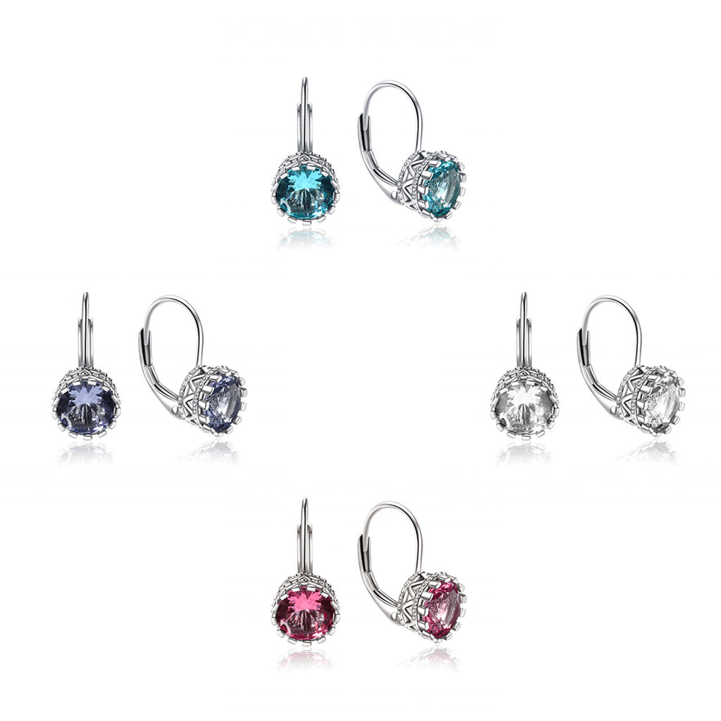 Pendientes de taquiones con flor de circonita cúbica de 7 mm - Cierre con palanca