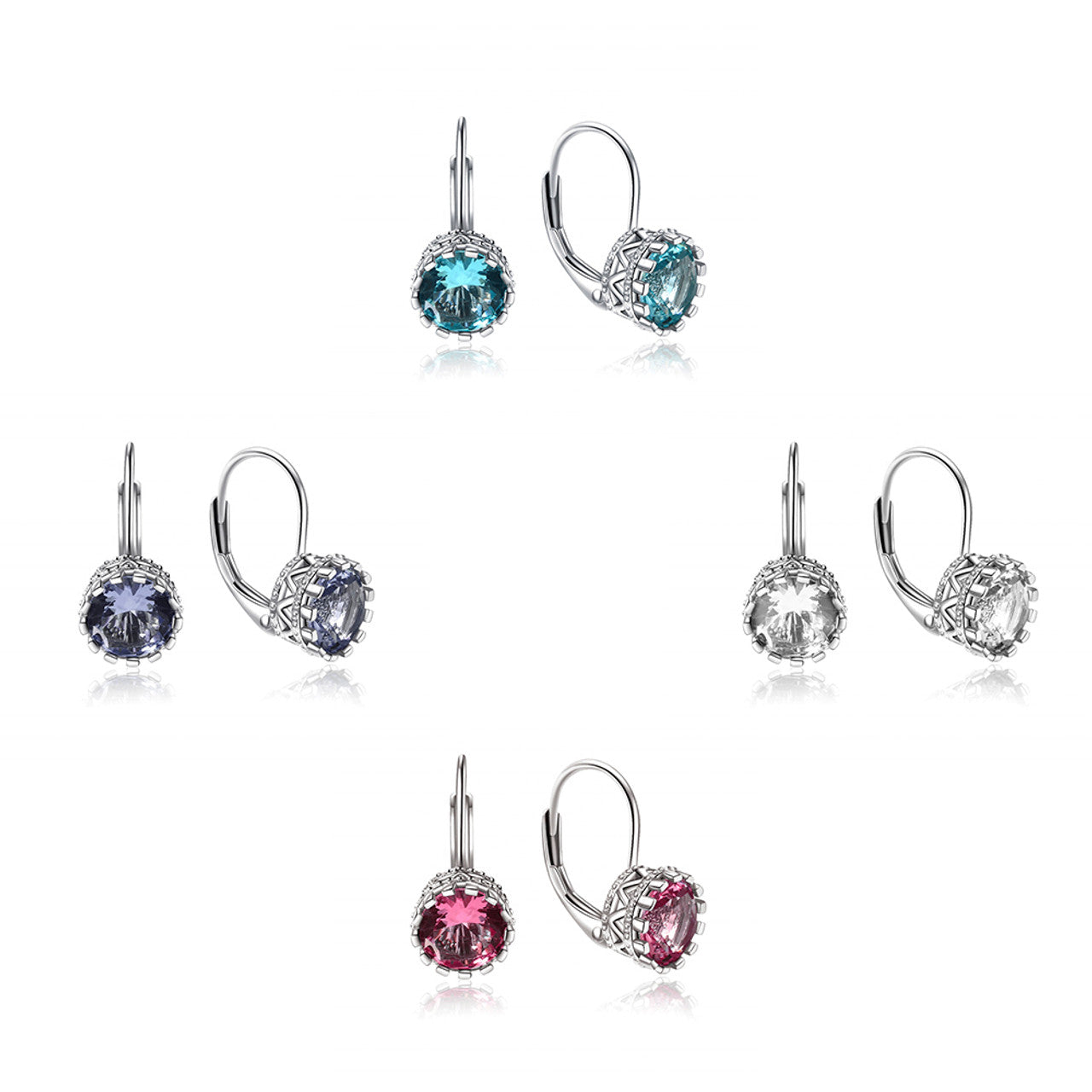 Pendientes de taquiones con flor de circonita cúbica de 7 mm - Cierre con palanca