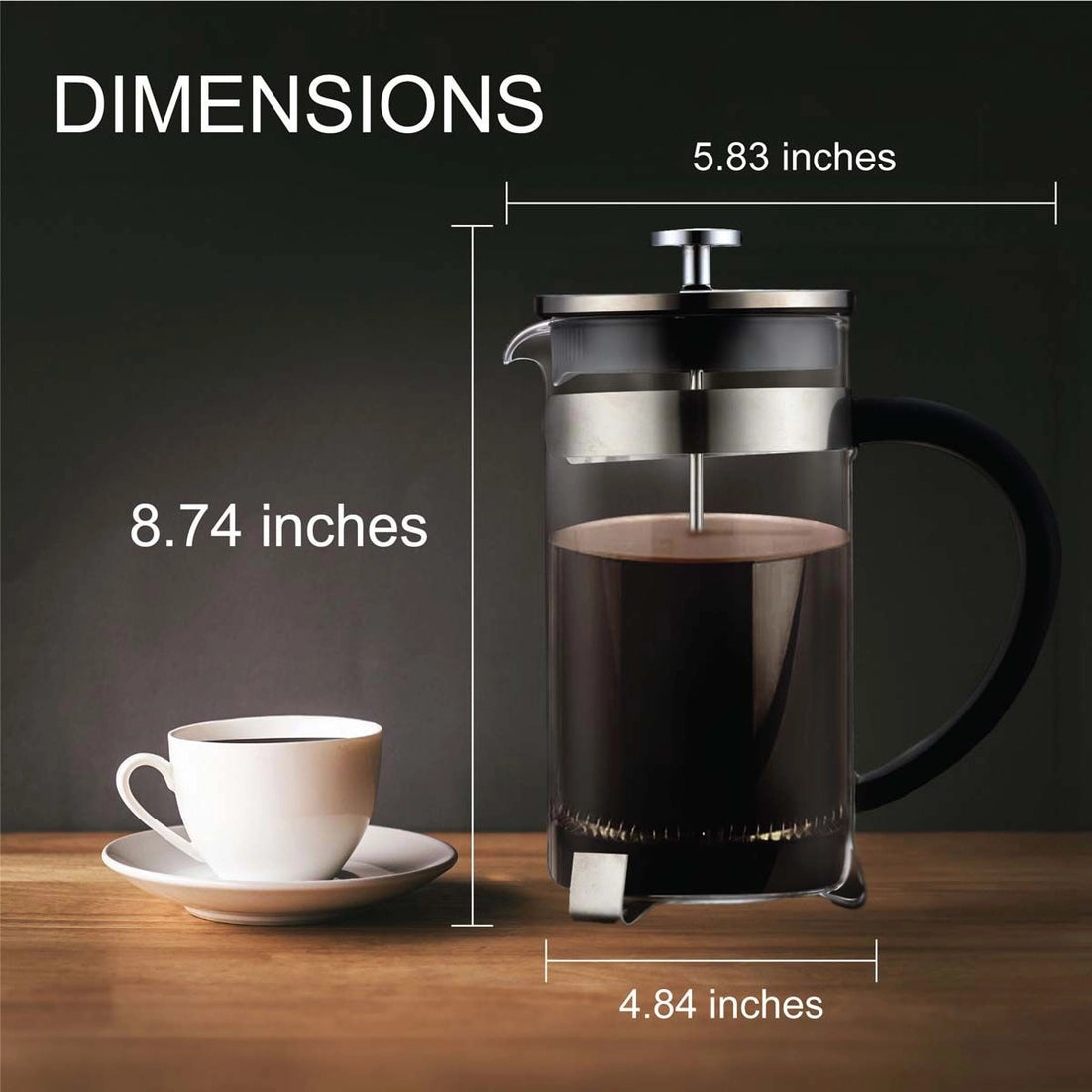 Stainless Steel French Press Coffee Maker, 8 Cup
