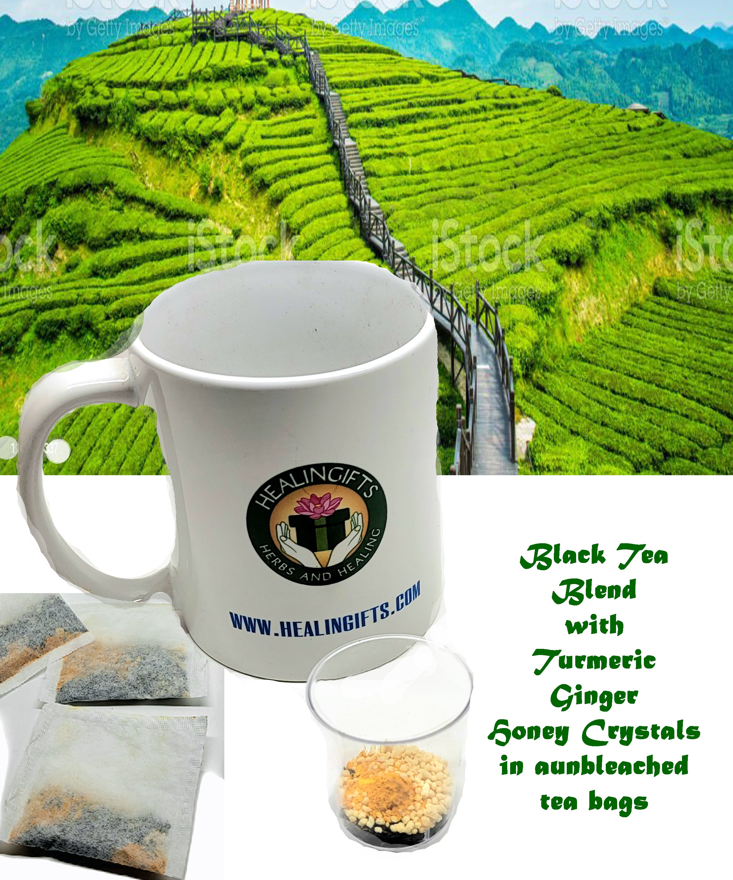 Black Tea with Turmeric and Ginger Honey crystals 15tea bags per box gift ready