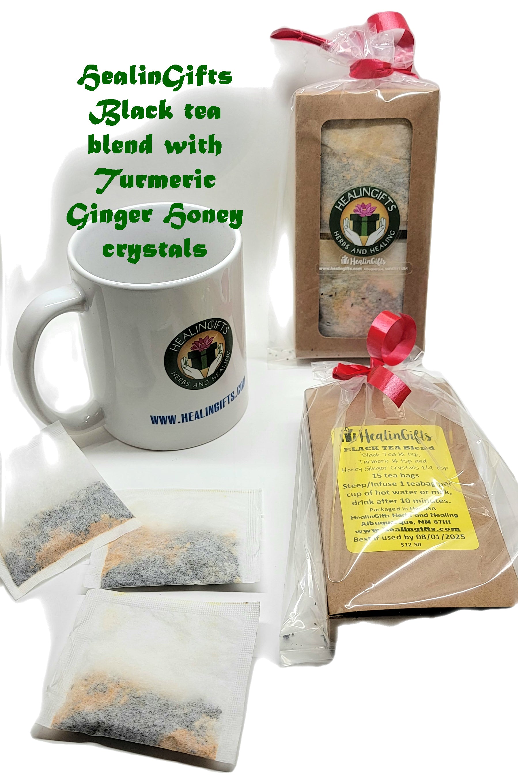 Black Tea with Turmeric and Ginger Honey crystals 15tea bags per box gift ready