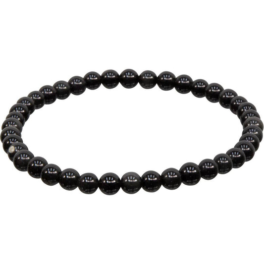 Elastic Bracelet 4mm Round Beads - Black Obsidian (Each)