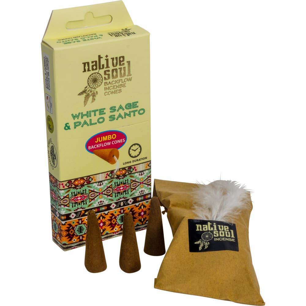 Native Soul Jumbo Backflow Cones - White Sage & Palo Santo