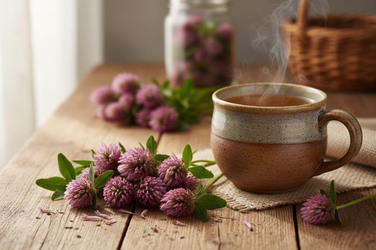 Red Clover tops show with a mug infuse as tea