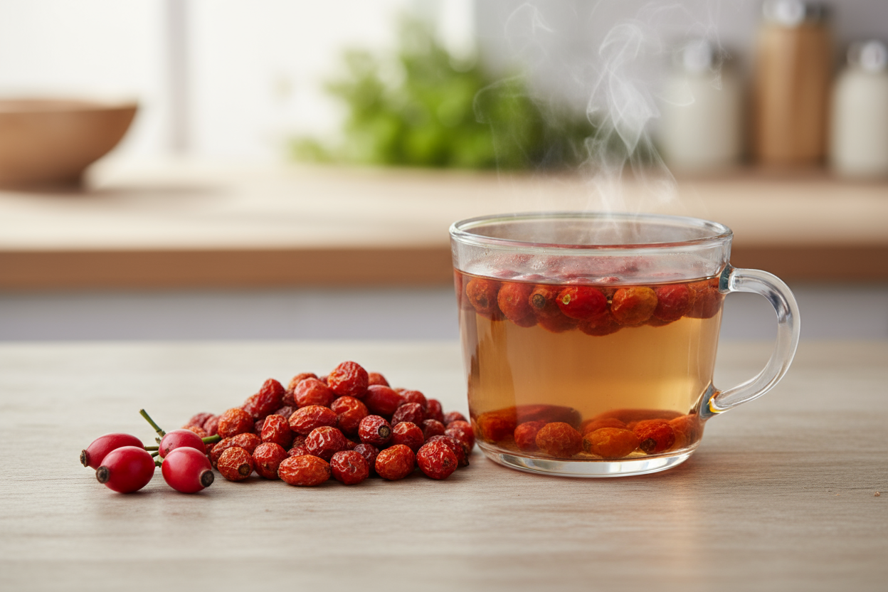 rosehips herb and show how to infuse in a cup