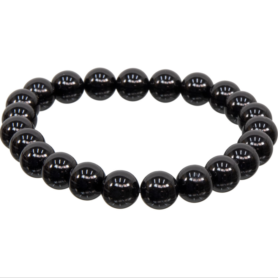 Black Onyx 8 mm Round Beads Elastic Bracelet
