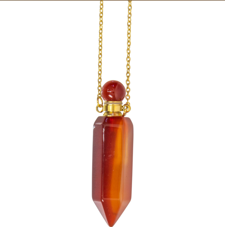 Gemstone Point Pendant Perfume Bottle Necklace