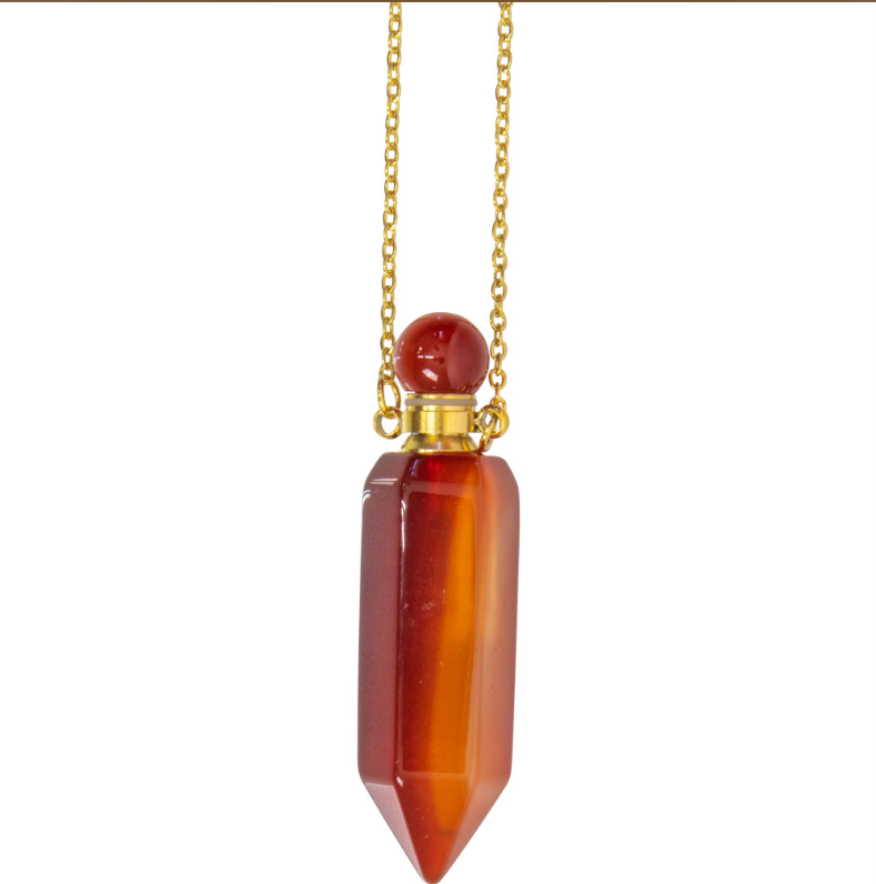Collar de botella de perfume con colgante de punta de piedras preciosas