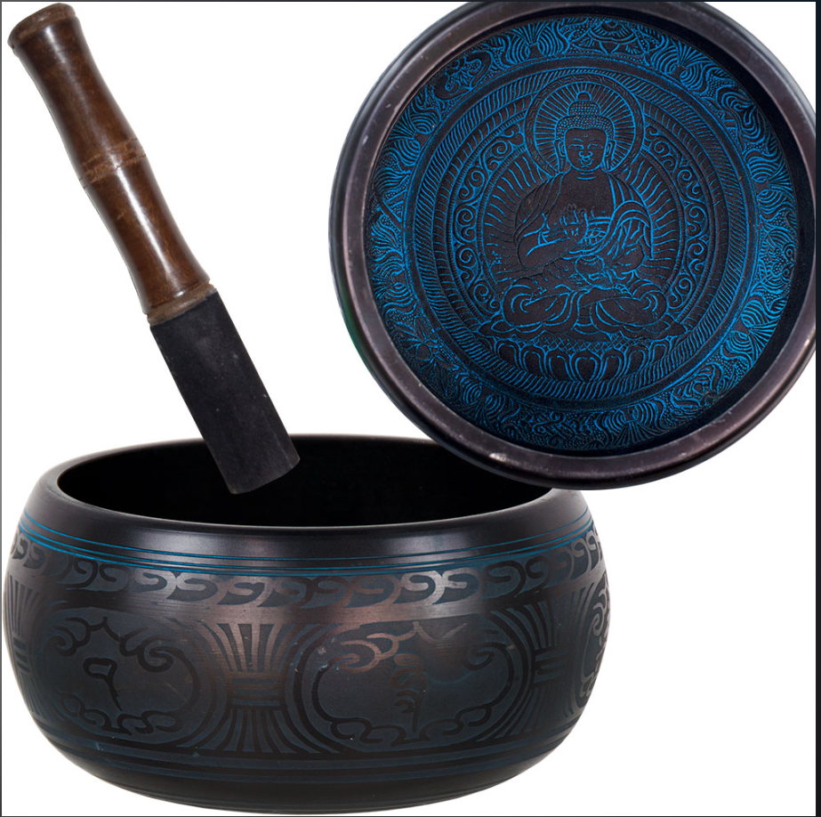 Cuenco tibetano lados redondos 7" Buda de la Medicina Azul